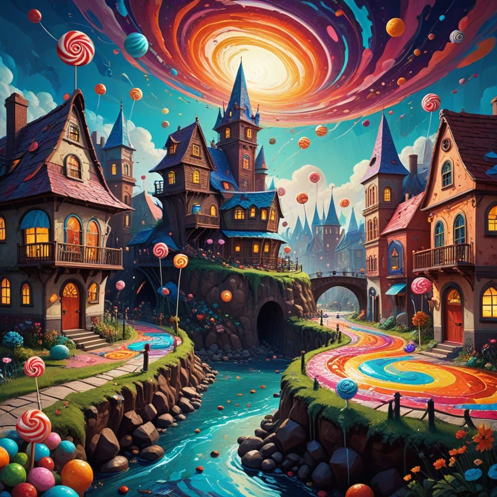 Whimsical Candy Metropolis in Surreal Papercraft Style