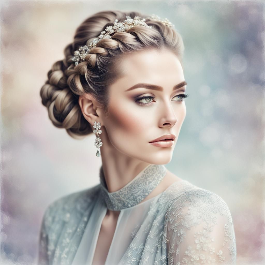 Elegant Diamond Hairstyle in Watercolor Portrait