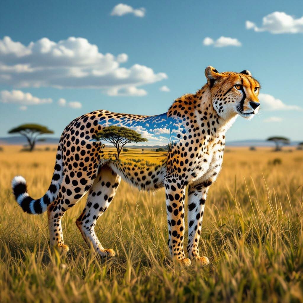 Cheetah Silhouette with Savanna Landscape