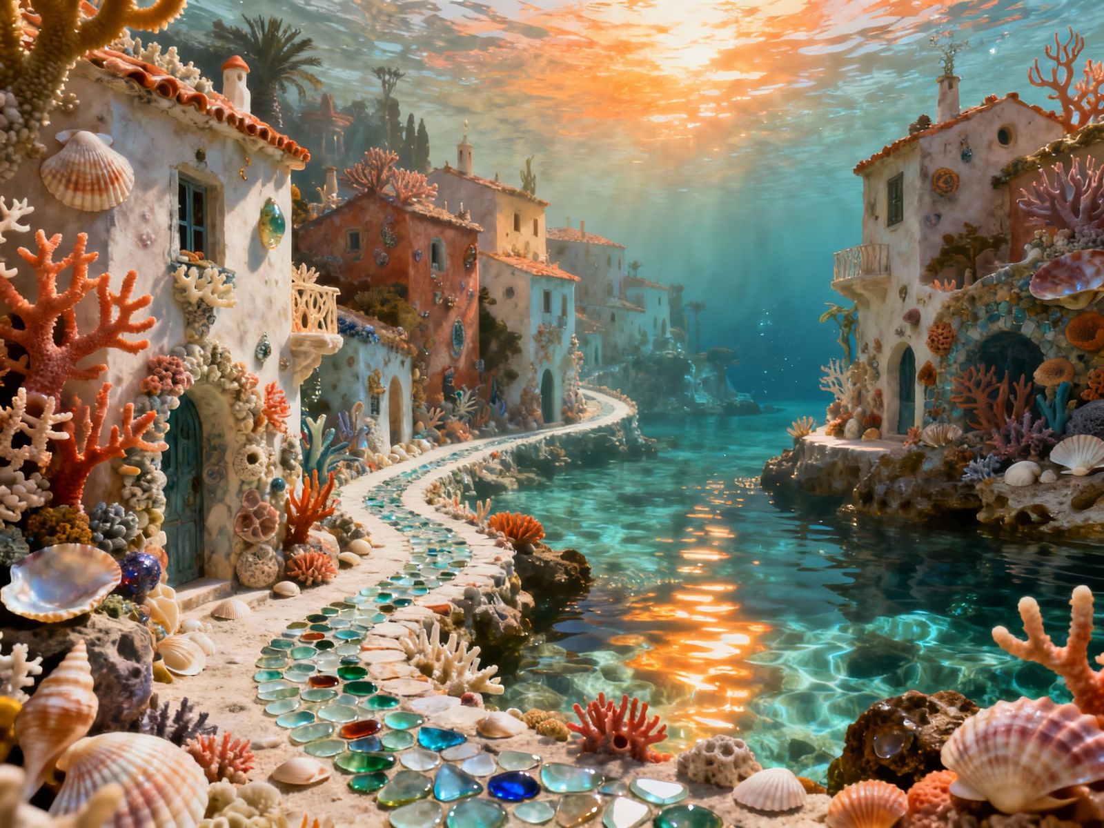 Surreal Coral Town Under Ethereal Sunlight