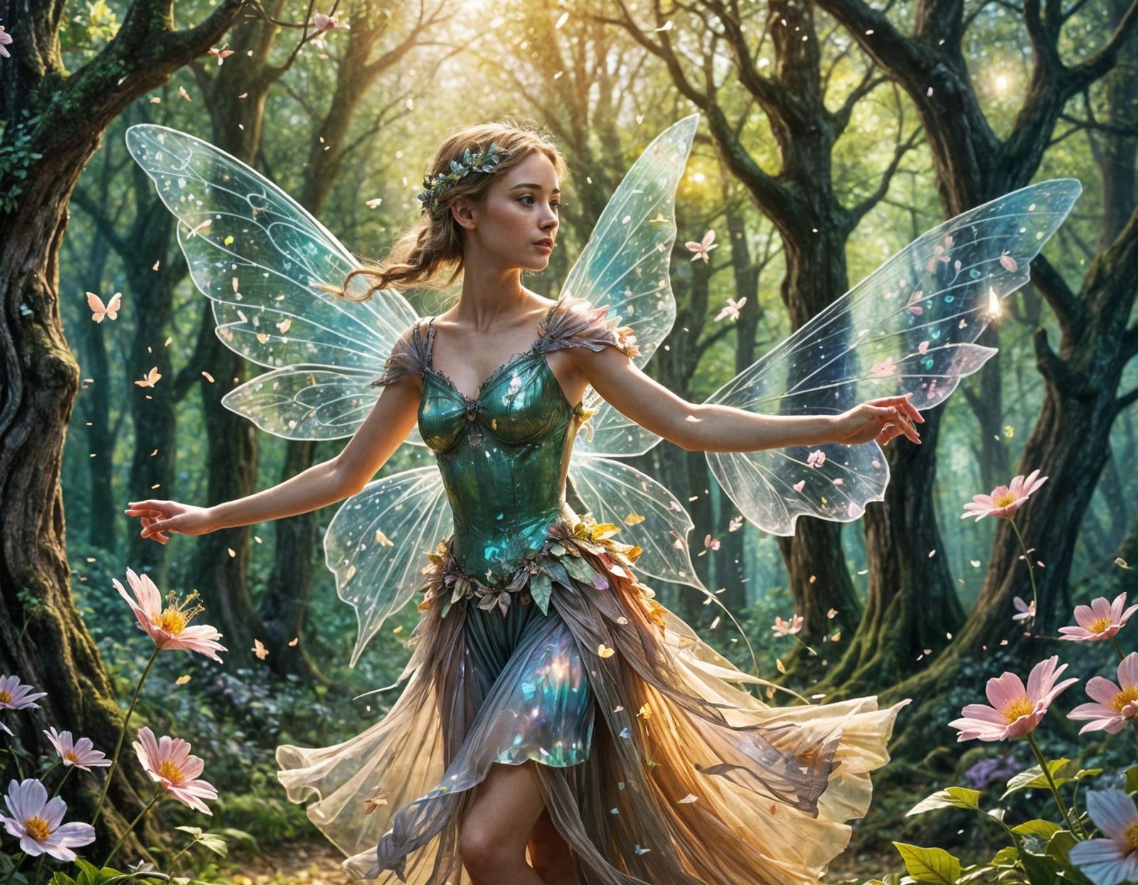 Enchanting Fairy Dances in Mystical Woodland GIF