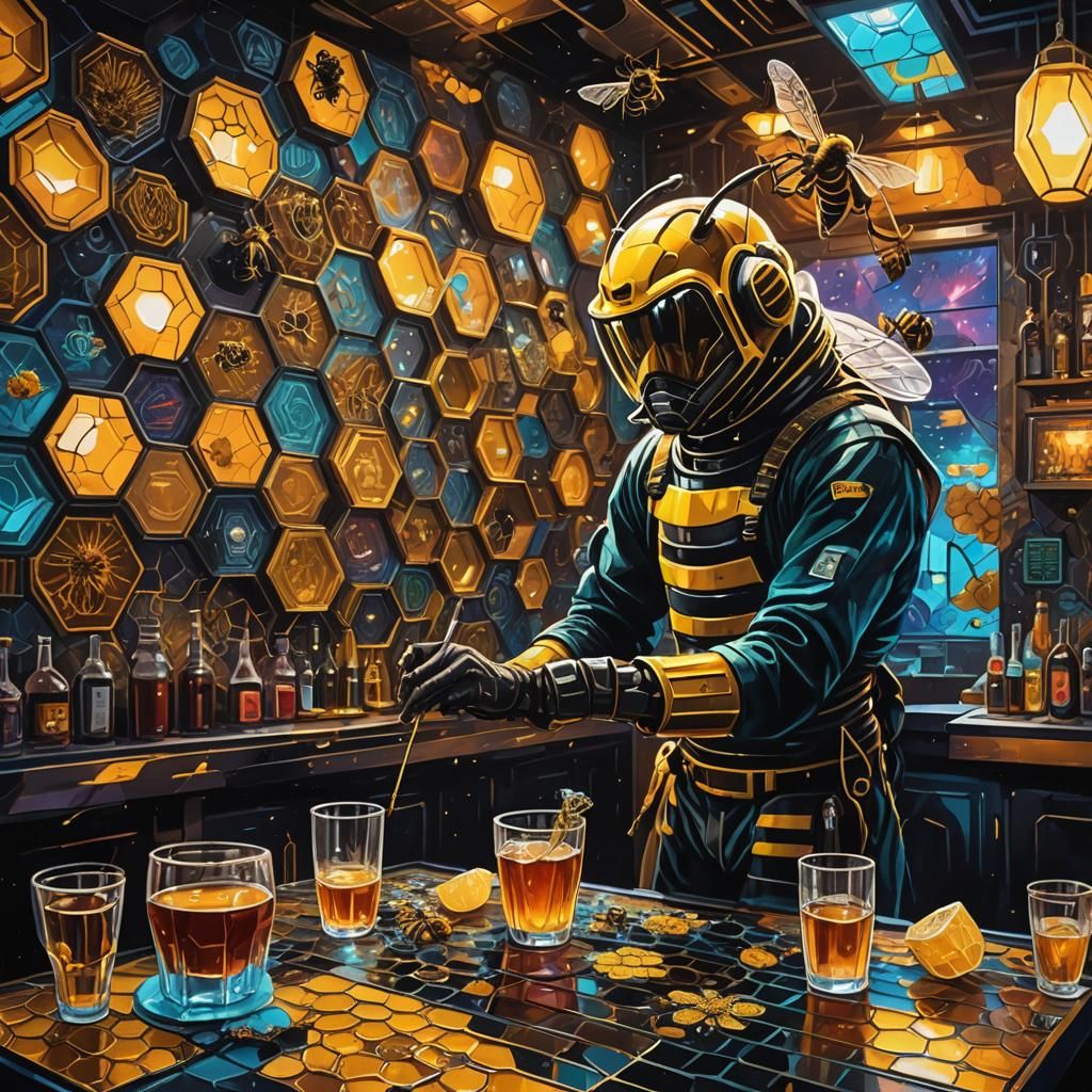 Honey Hive Bar: Neo-Noir Retro-Futuristic Scene