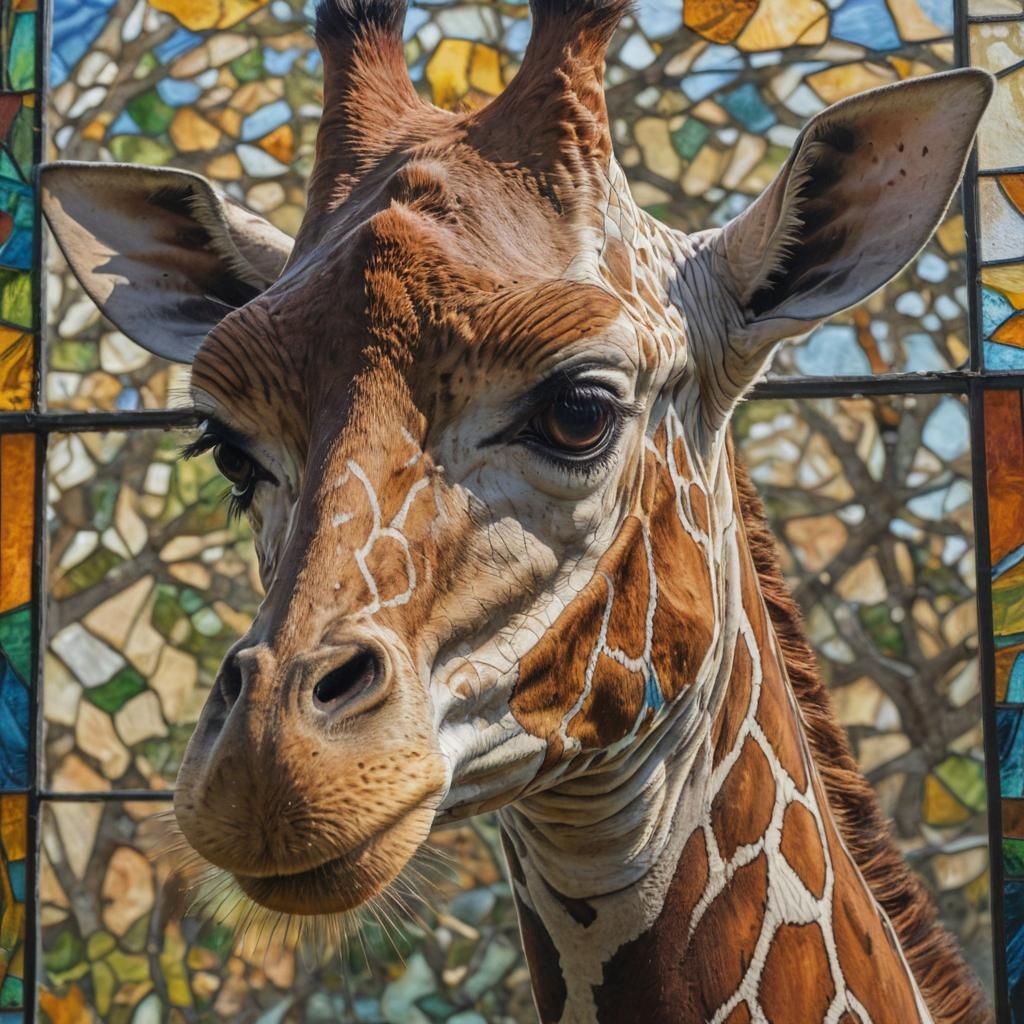 Glorious Giraffe in Stained Glass Dawn Light