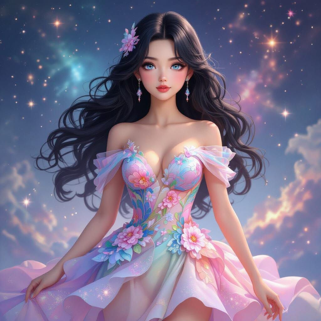 Ethereal Manga Anime Woman in Futuristic Galaxy