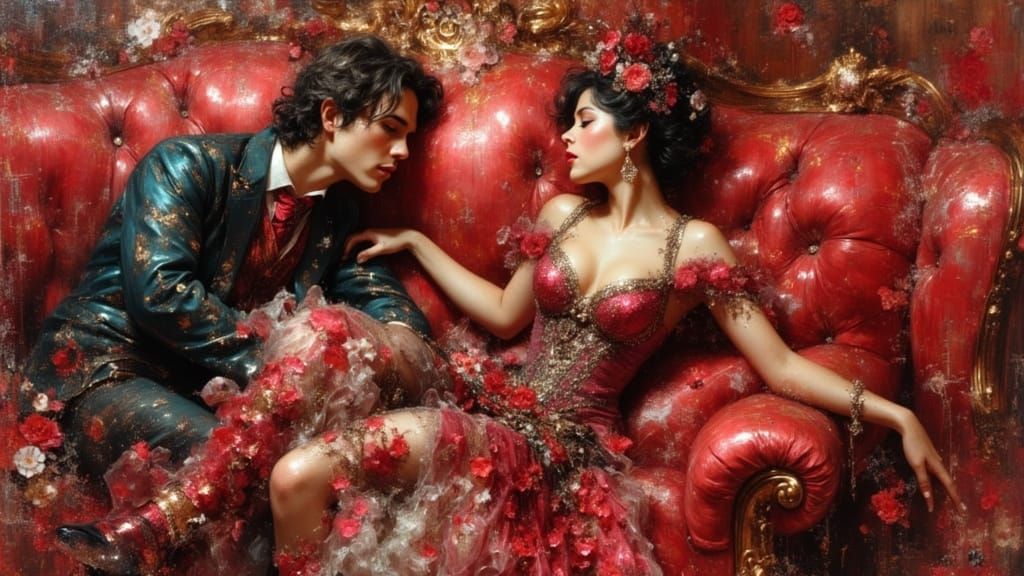 Elegant Princess in Scarlet Oil Painting