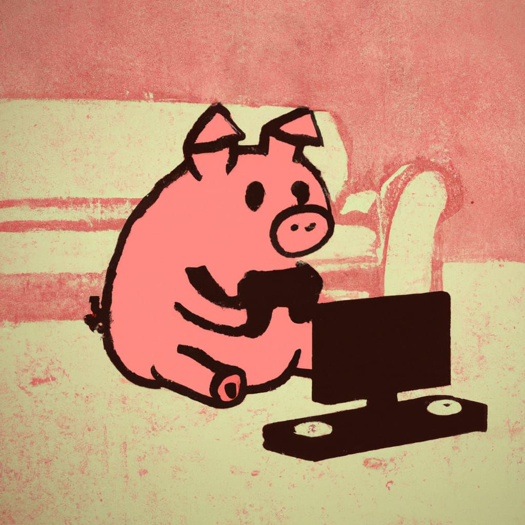 Pig Gamer in Retro Cartoon Digital Art