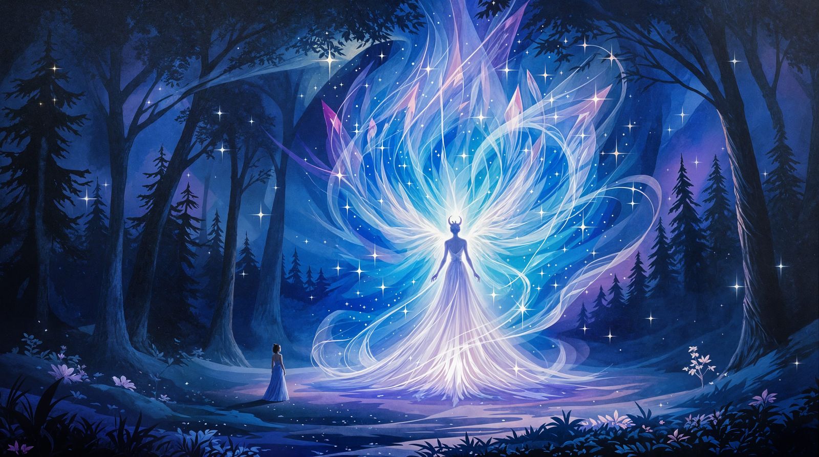 Mystical Forest Encounter at Twilight in Impressionistic Sty...