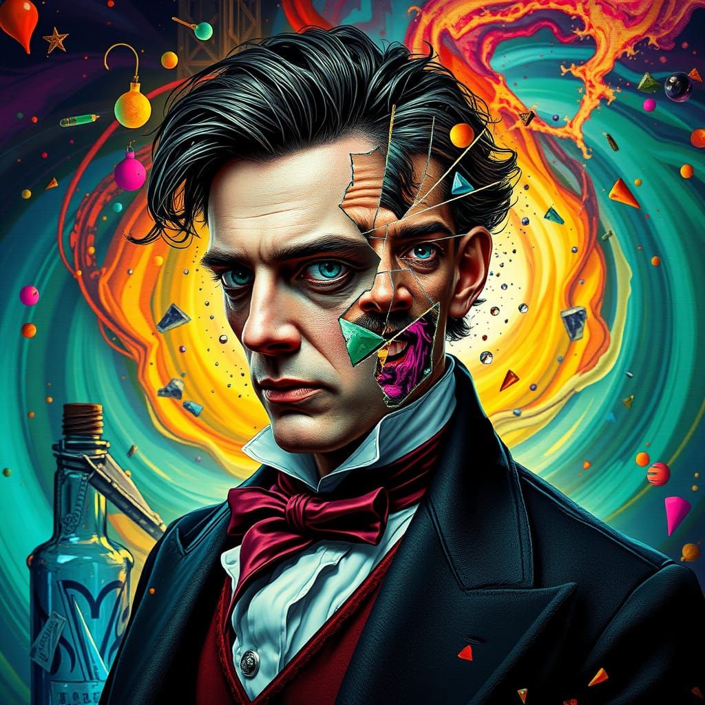 Dr. Jekyll's Glitch Art Portrait in Victorian Style