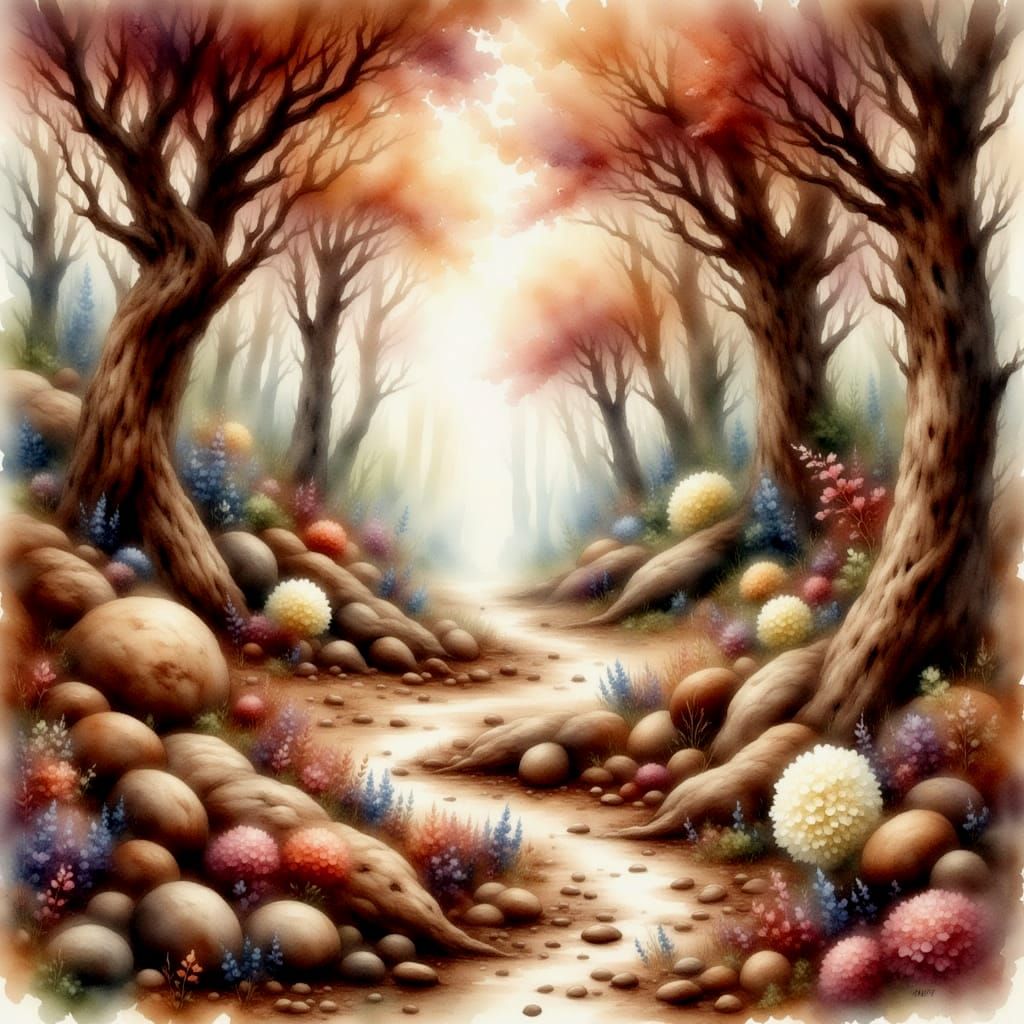 Chocolate Forest in Painterly Watercolor Style