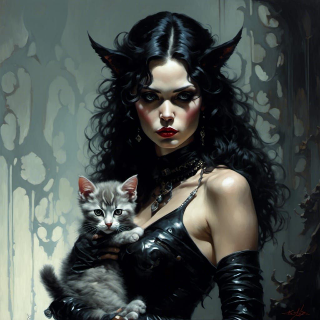 Sinister Kitten Portrait in Dark Style