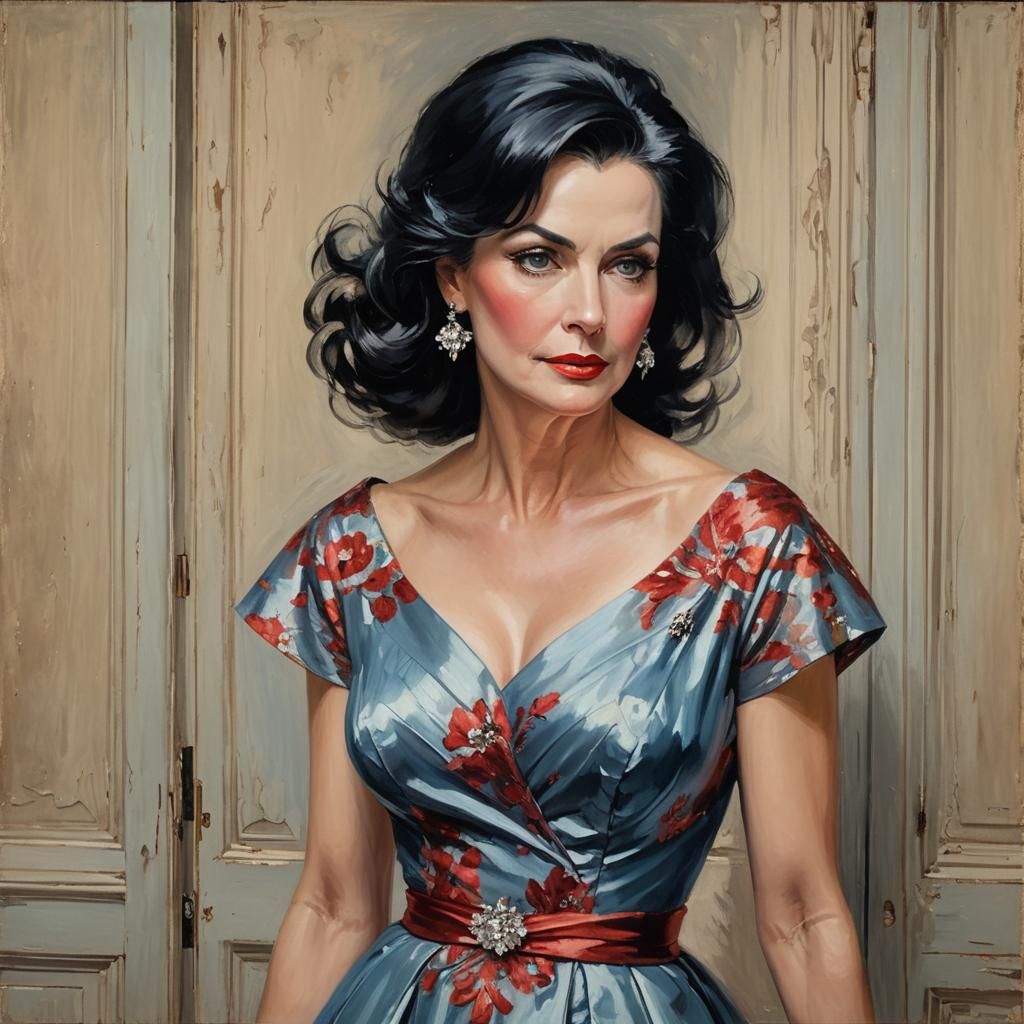 Elegant Woman in Red Gown: Impressionistic Oil Painting