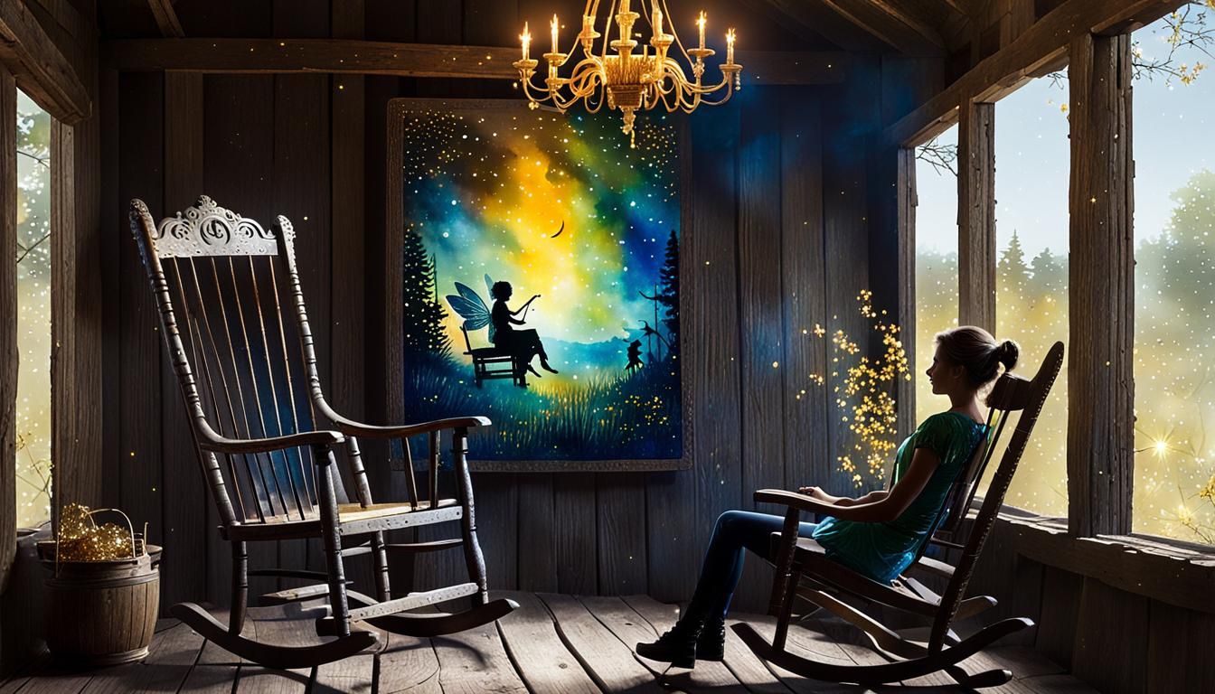 Fairy in Rocking Chair: Watercolor Impasto Painting