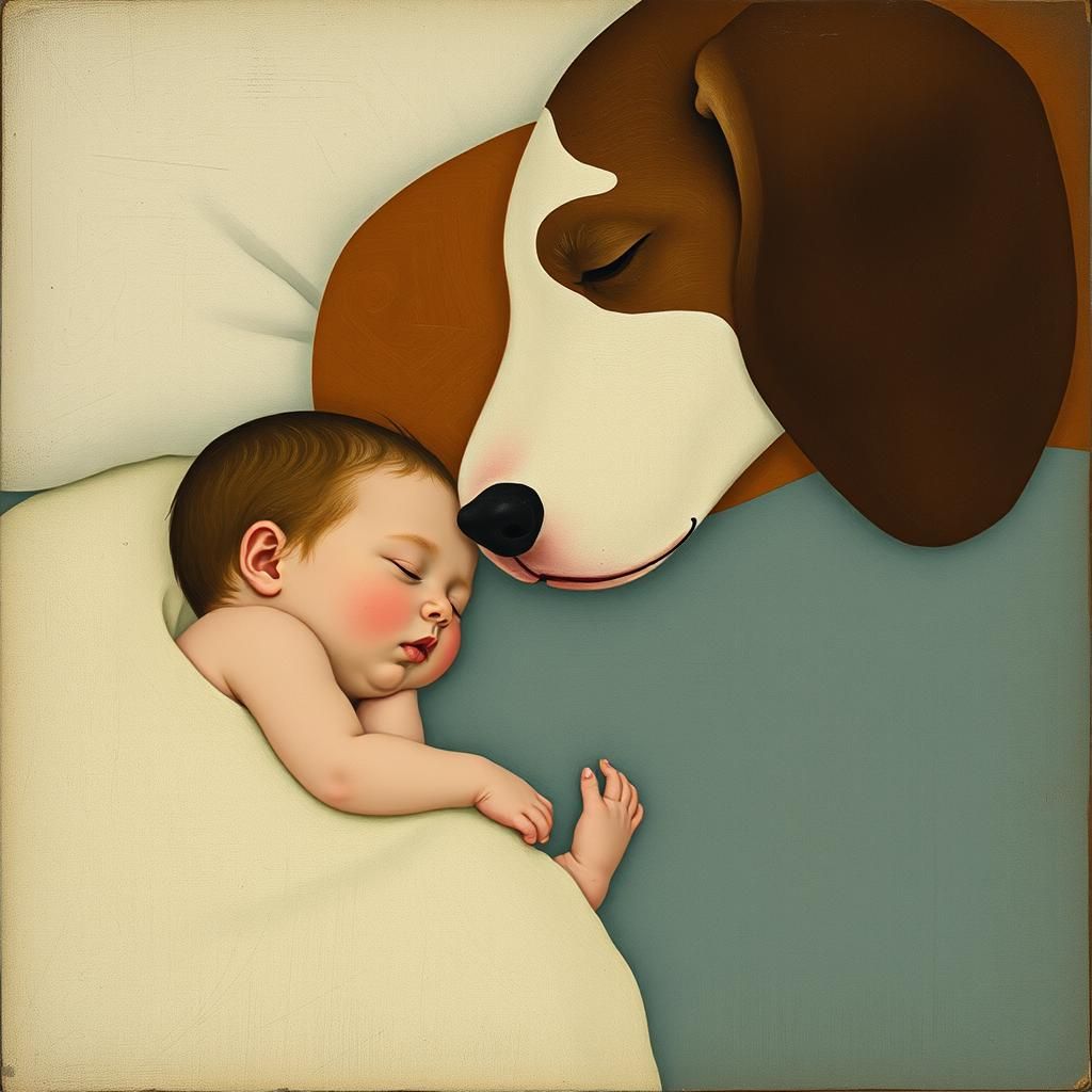 Serene Slumber: Baby and Dog in Figurative Art