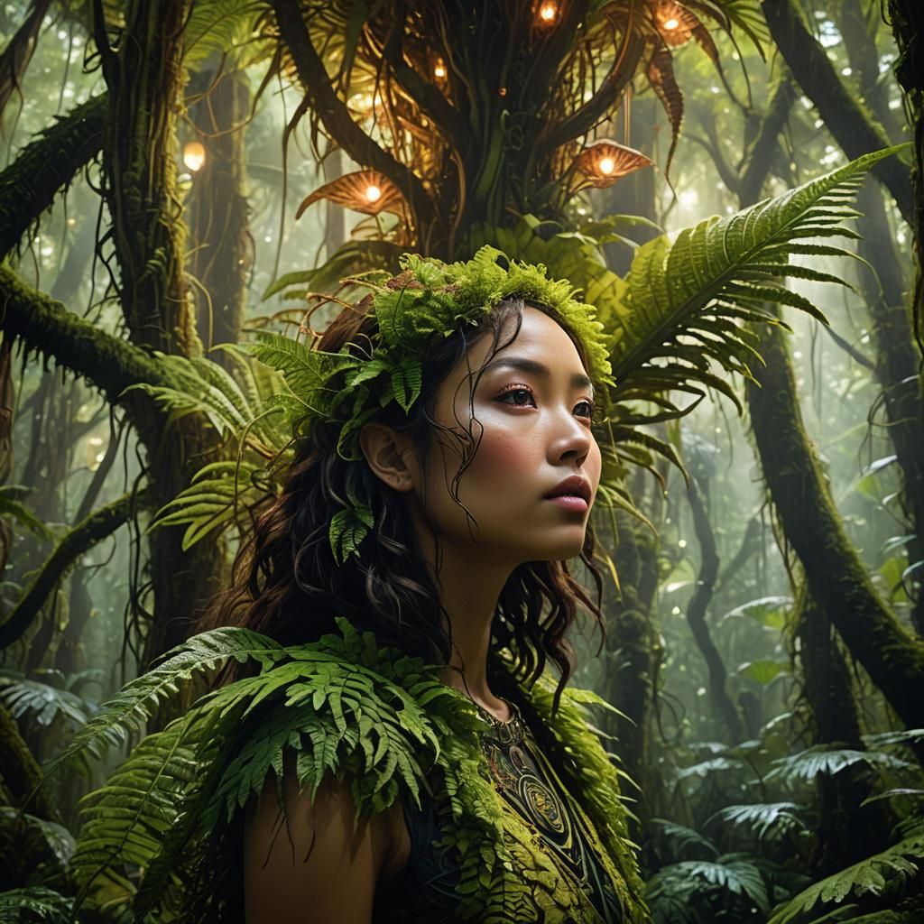Polynesian Girl Merges with Biomechanical Flora