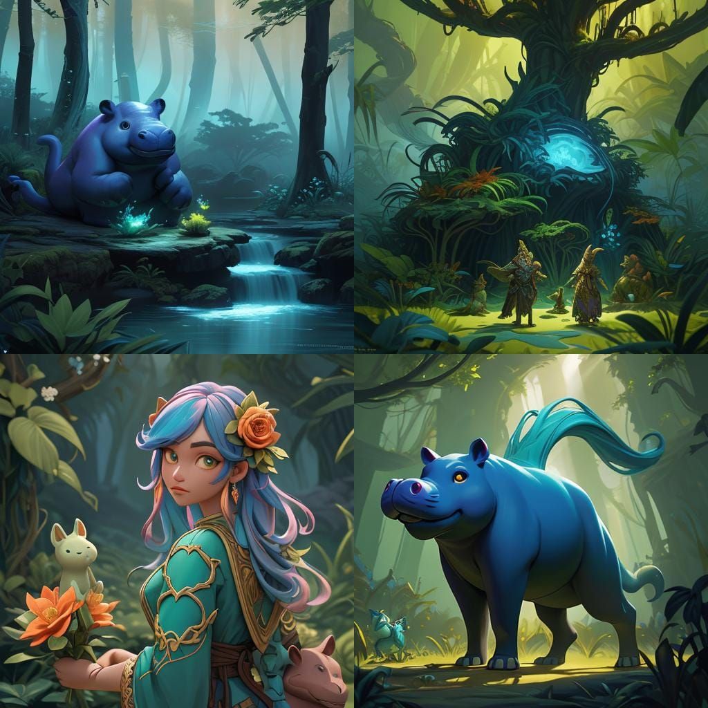 Cat Girl and Hippo Girl in Detailed Digital Painting