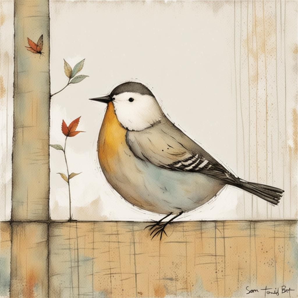 Charming Bird Art in Naive Style