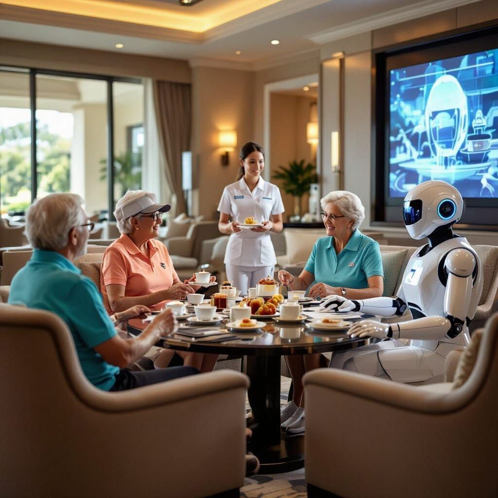 Seniors Enjoy High Tea in Futuristic Luxury Lounge