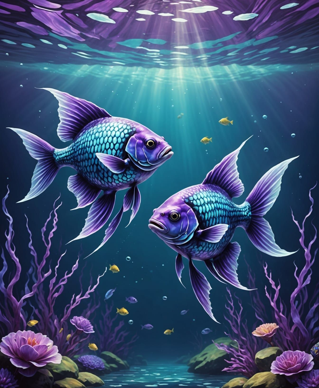 Surreal Fish Swim Upstream in Vibrant Hues