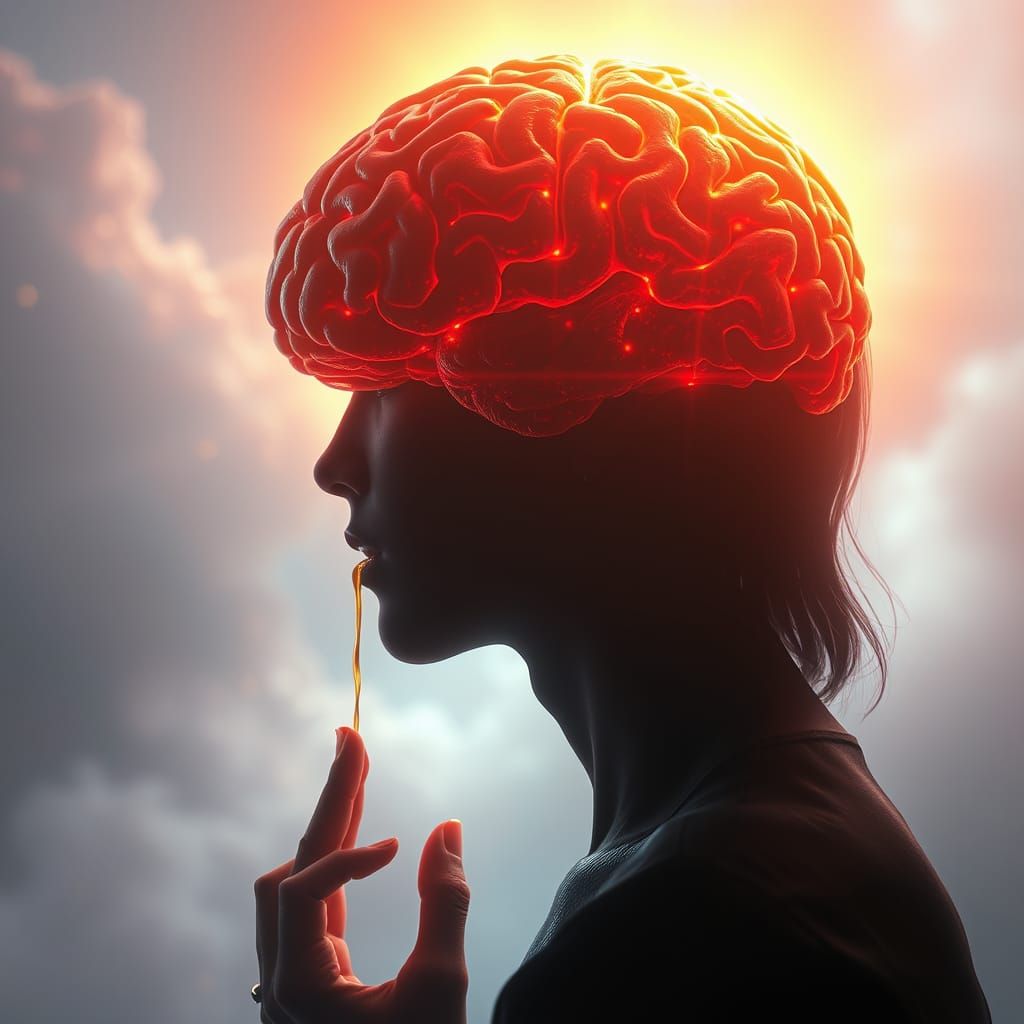 Surreal Brain Licking in Dreamlike Sci-Fi Scene