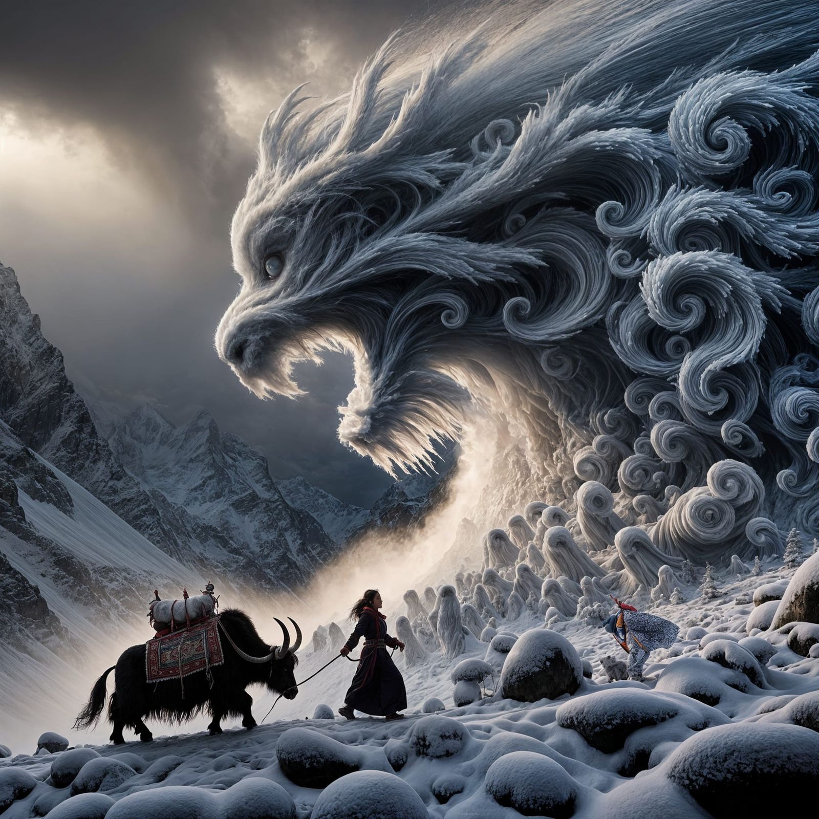 Surreal Himalayan Scene Depicts a Monstrous Silhouette Loomi...
