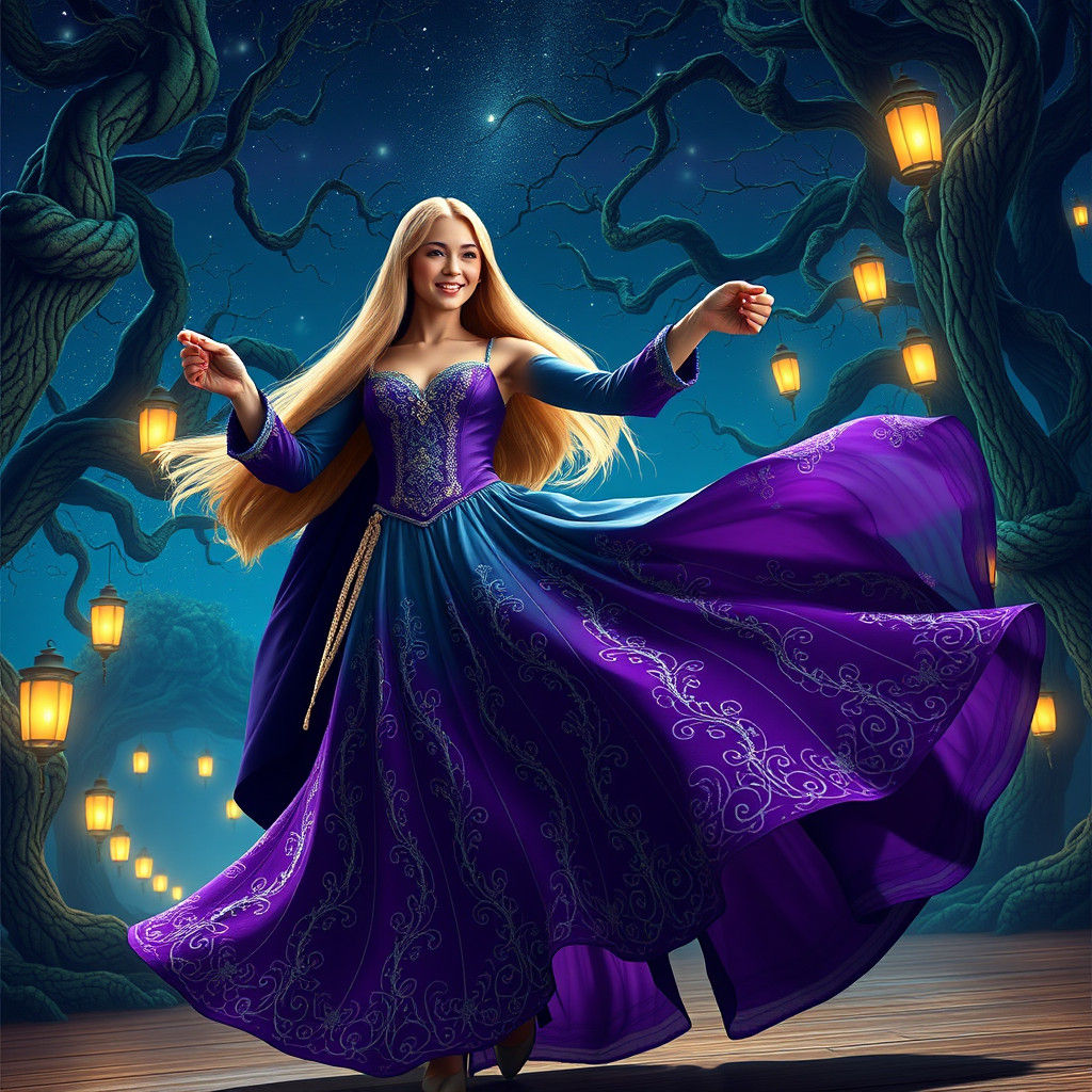 Fantasy Couple Dancing Under Starry Sapphire Sky