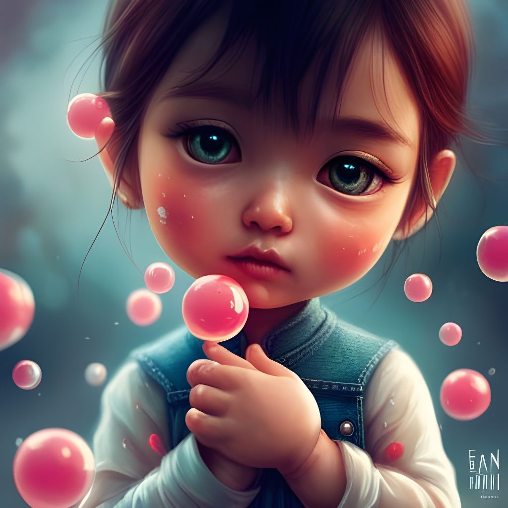 Dreamy Doll in Bubbles: Hyperdetailed Fantasy Art