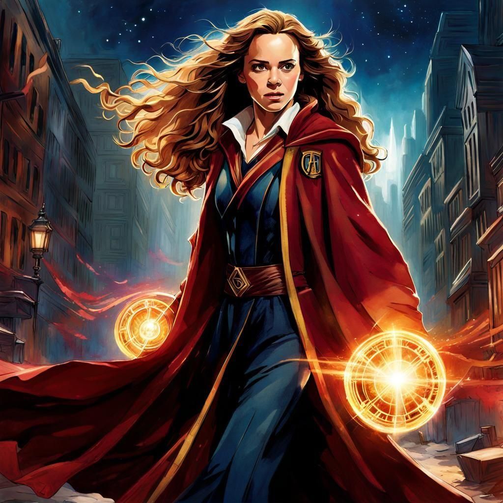 Hermione Granger as Dr. Strange: Watercolor Illustration