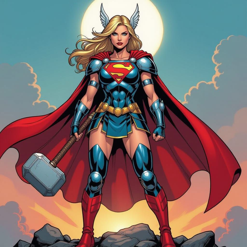 Super Girl as Thor in Comic Book Style
