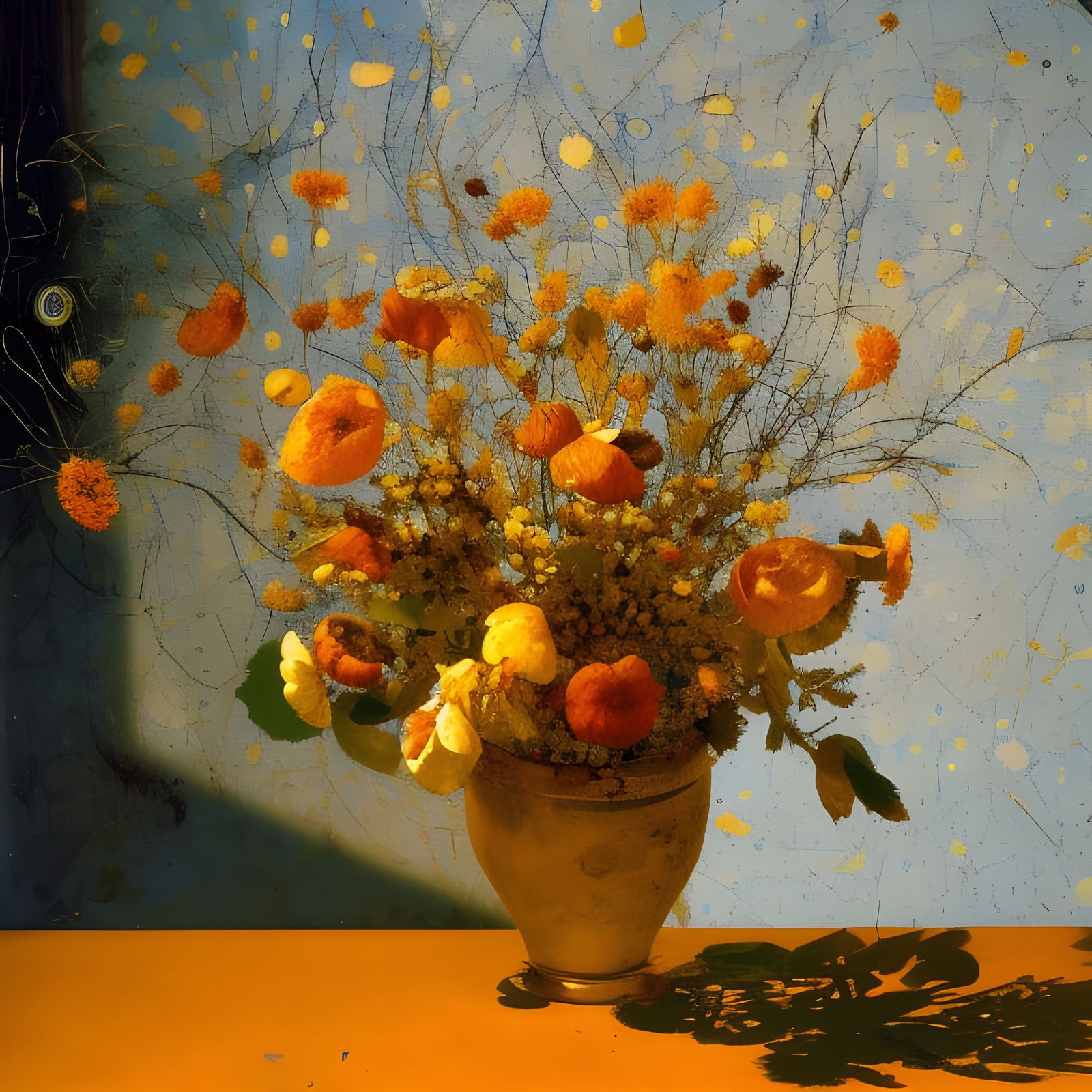Radiant Dry Flowers by a Window in Pollock-Vermeer Style