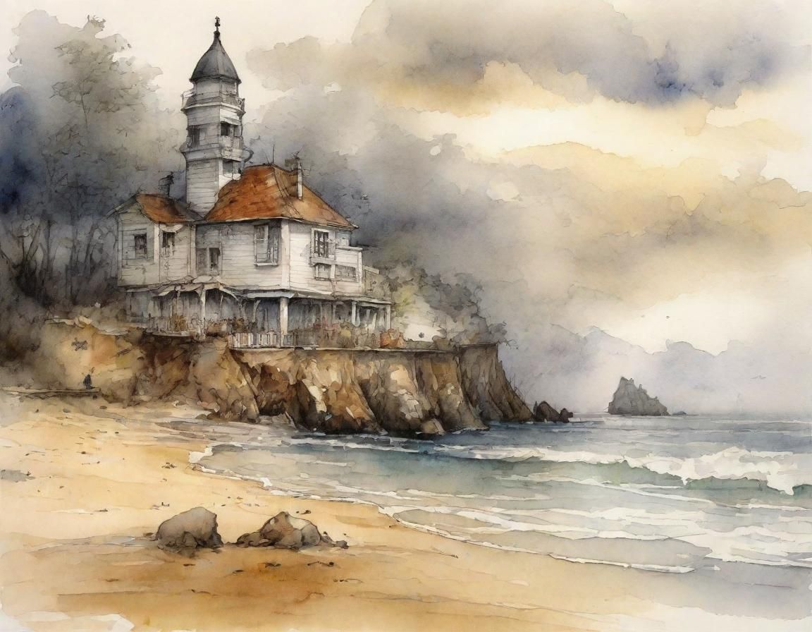 Mysterious Misty Seaside Fairy Tale in Watercolor