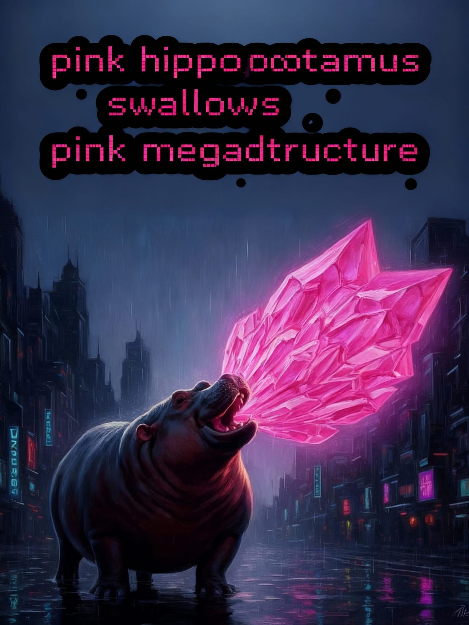 Urban Hippopotamus Swallows Pink Megastructure