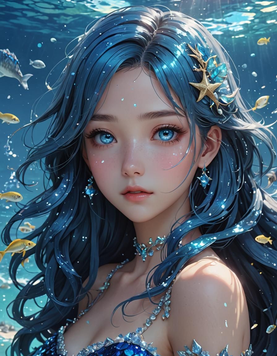 Enchanting Mermaid in Shimmering Sea: 3D Anime Art