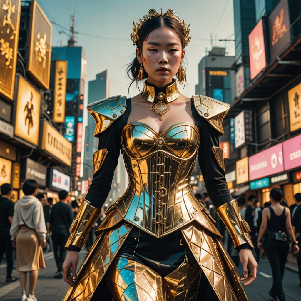 Cyberpunk Goddess in Shimmering Realism