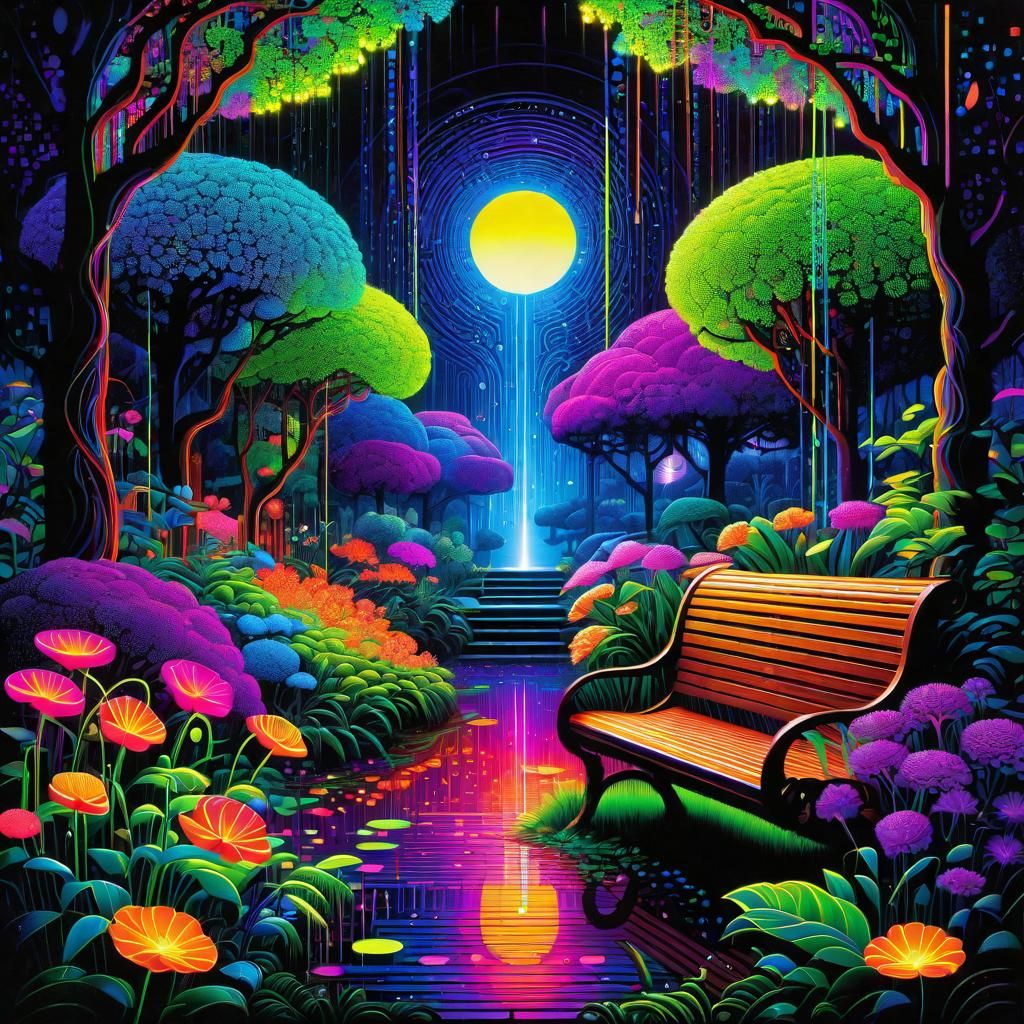 Blacklight art, the garden