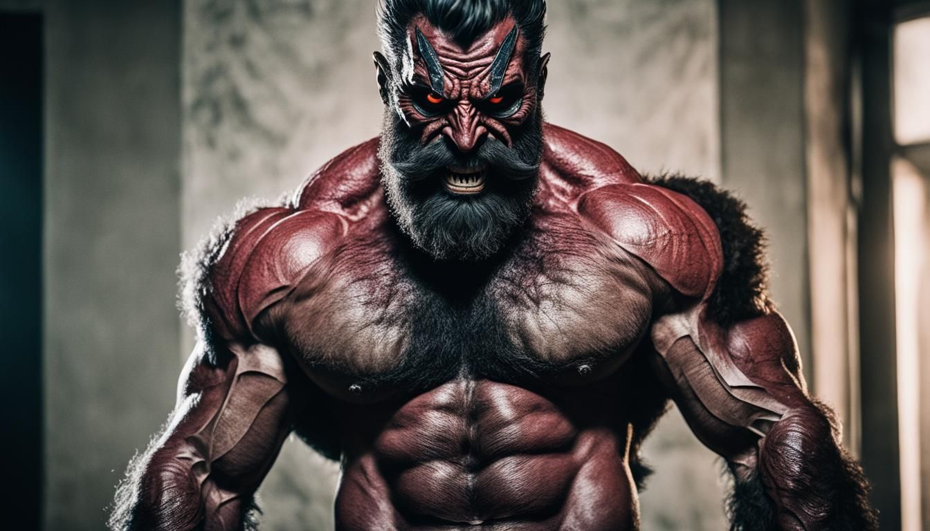 Cinematic Devil Masked Athlete with Muscular Build
