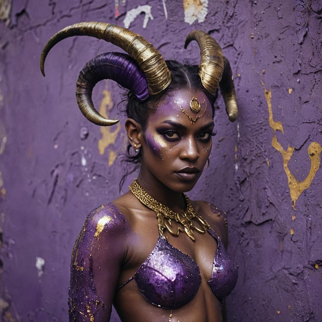 Grunge Glam Portrait of a Tiefling Woman