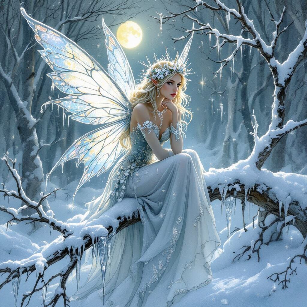 Winter Fairy in Crystal Forest, Illustration Style