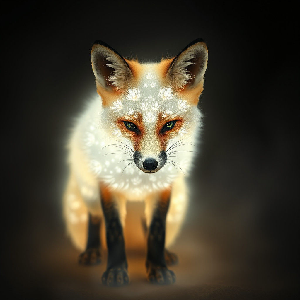 Bioluminescent Fox in Darkness: Ethereal Fantasy Art