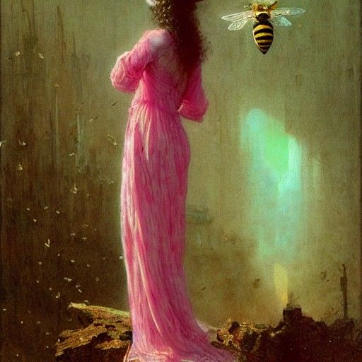 Horrific Bee Woman in Pink and Green