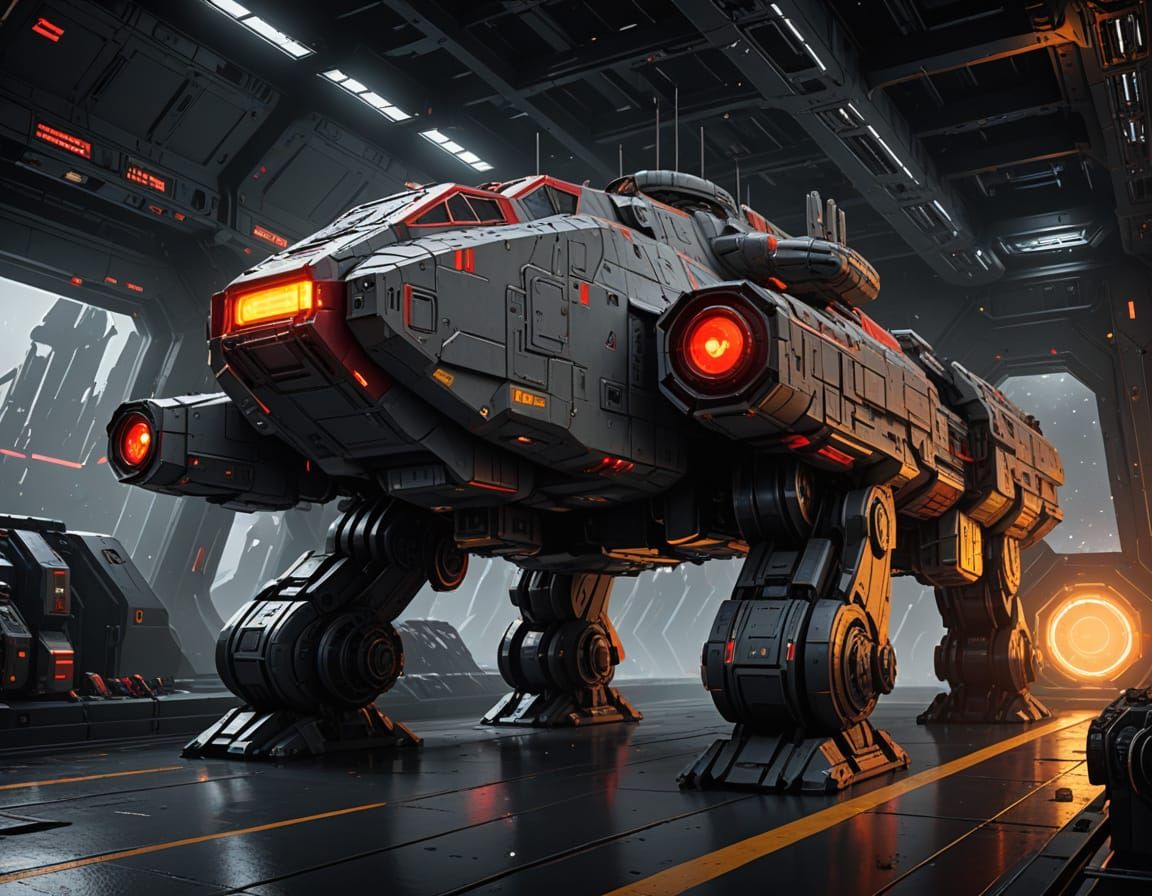 Industrial Sci-Fi Warship in Deep Space