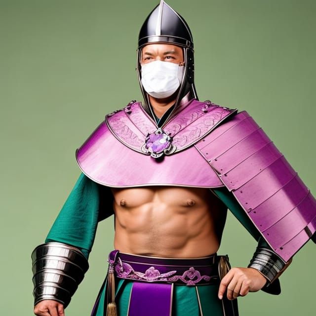 Samurai in Chrome Mask and Purple Cape
