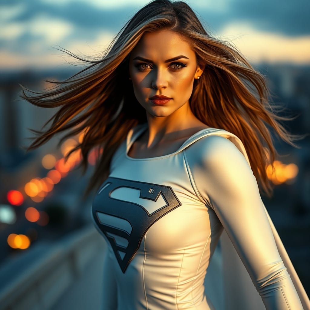 Heroic Romanian Superheroine in Pristine White Costume