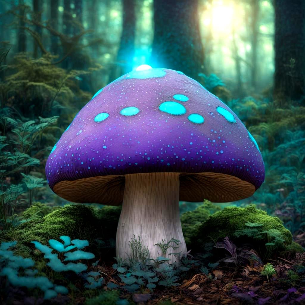 Enchanting Forest: Whimsical Mushroom with Glowing Cap
