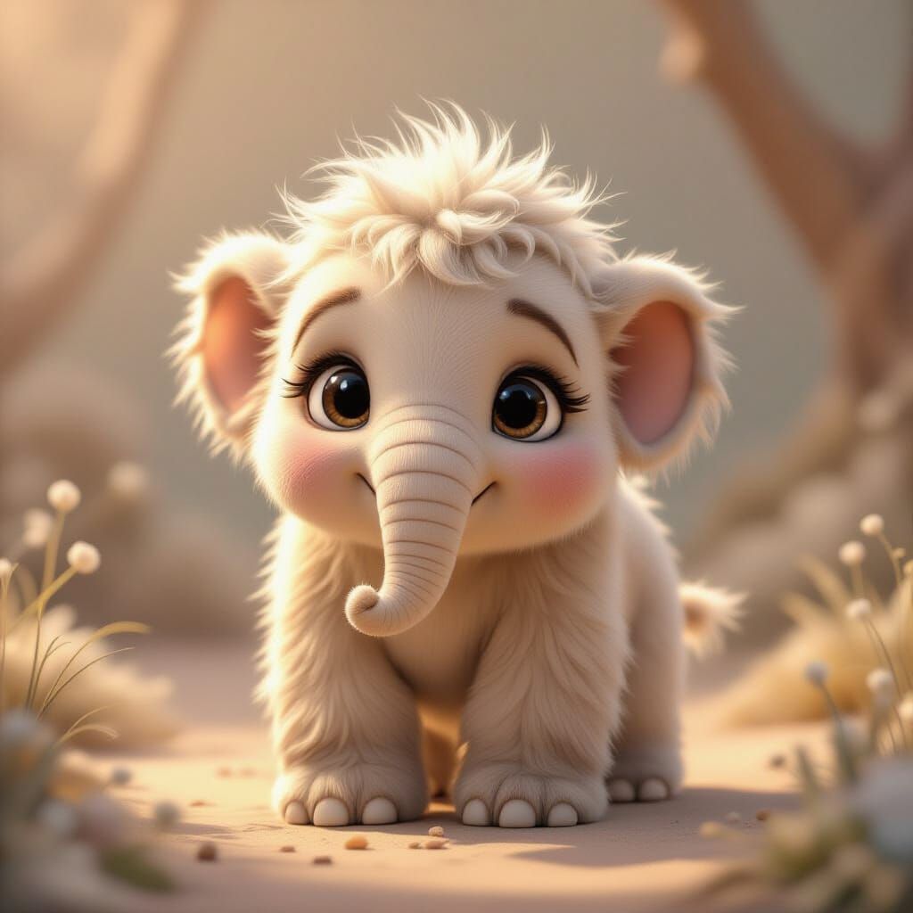 Adorable CGI Baby Mammoth with Big Expressive Eyes