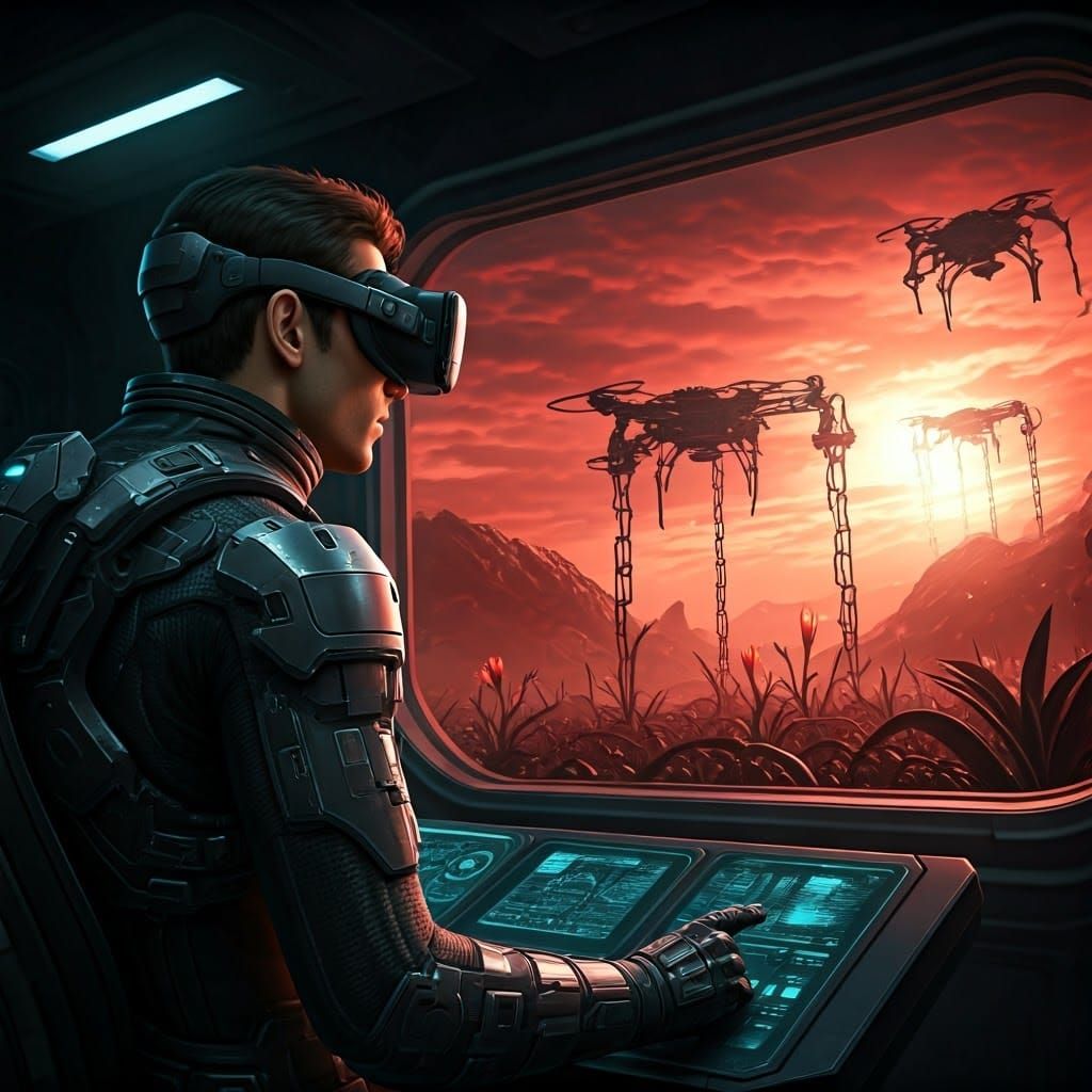 Future Space Engineer Overlooks Alien Landscape