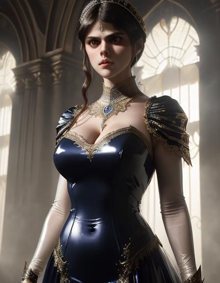 Alexandra Daddario in Latex Gown, Hyperdetailed Art