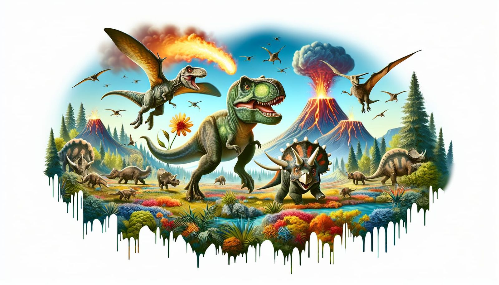 Miniature Dinosaurs in a Prehistoric Landscape