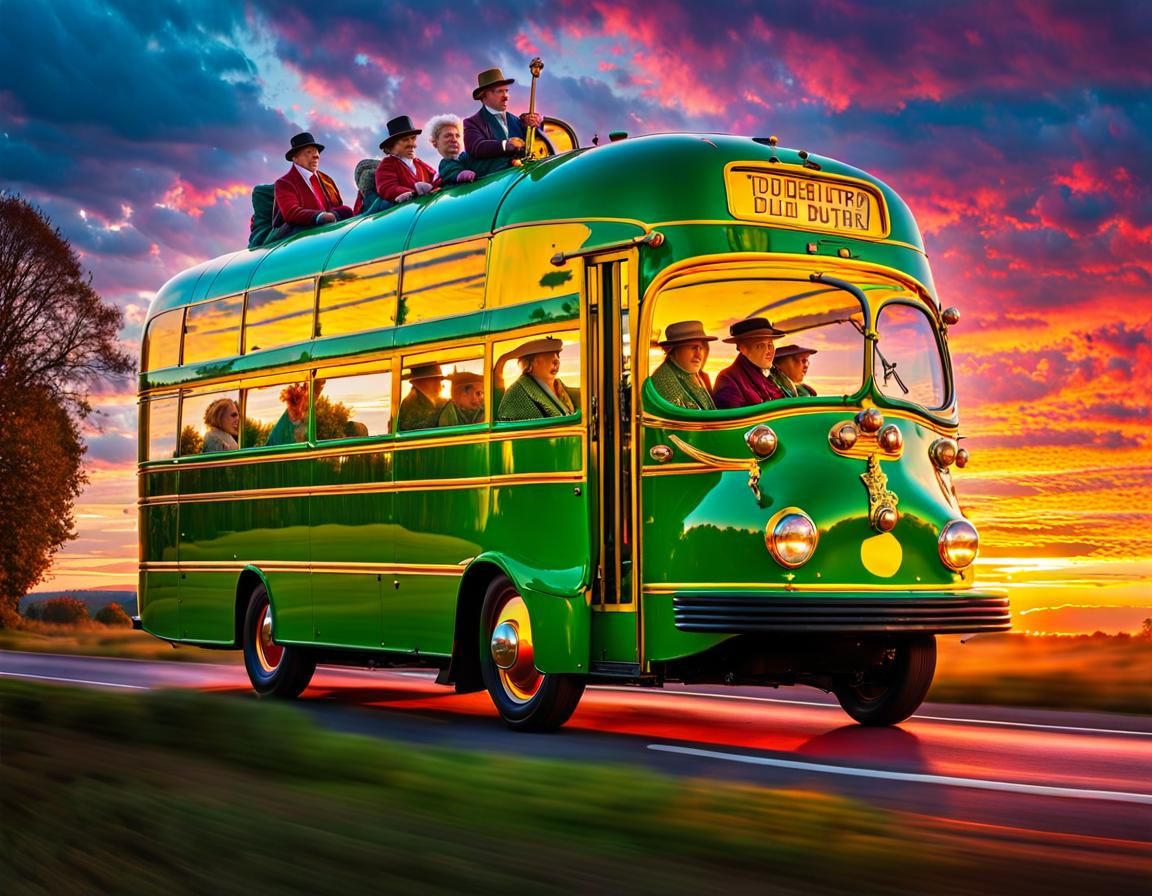 Psychedelic Sunset Road Trip with Jet Bus