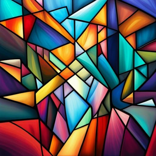 Stained Glass Geometric Shapes in Cubist Art Deco Style