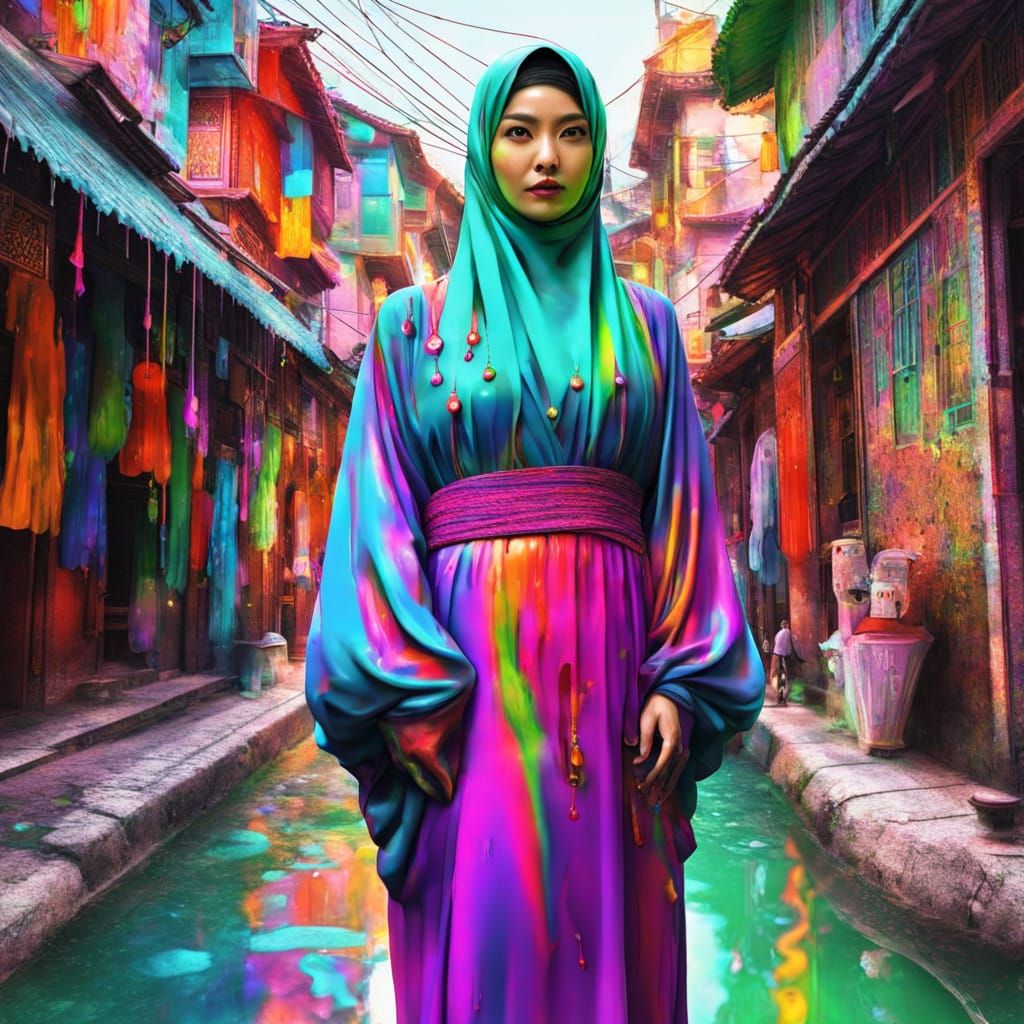Vibrant Slime Cityscape in Opalescent Hues